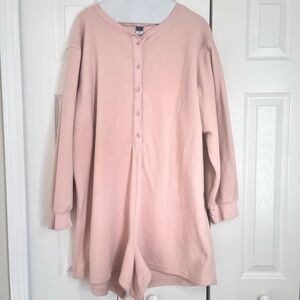 Old Navy Blush Pink Fleece Button-Up Pajama Romper